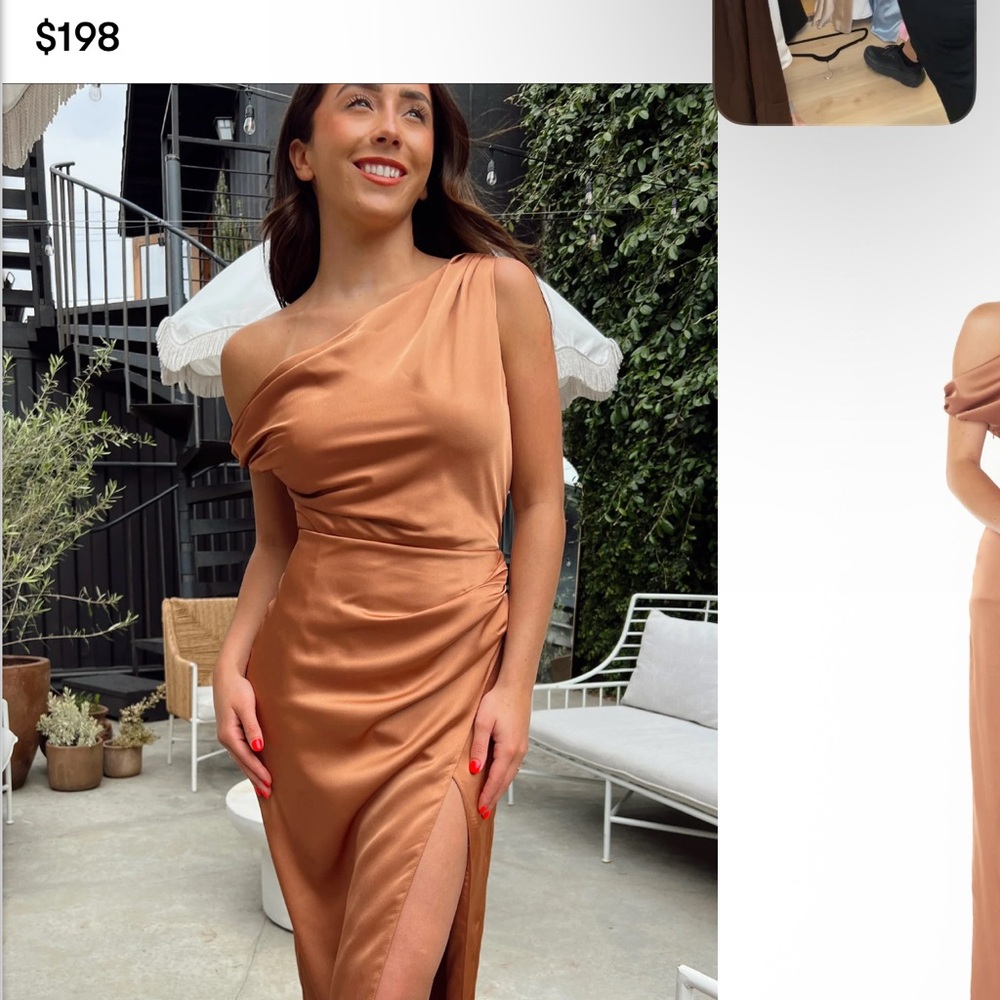 Show Me Your MuMu copper luxe One Shoulder Cocktail Dress Jodie dress